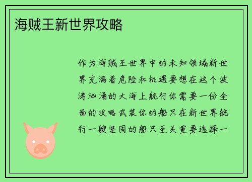 海贼王新世界攻略