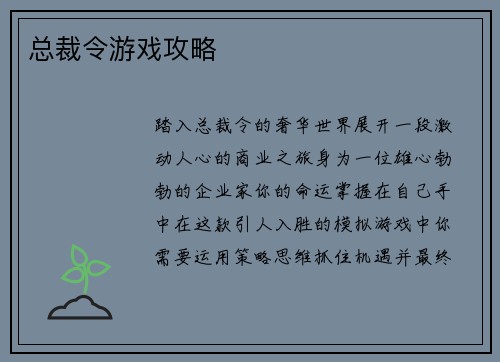 总裁令游戏攻略